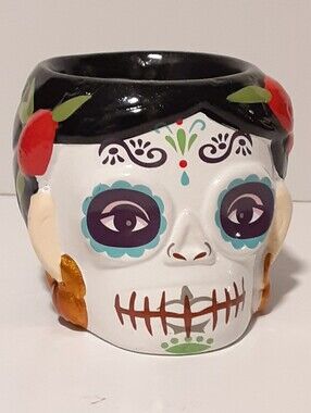 Day Of The Dead Sugar Skull Plant Pot Holder Glazed Ceramic Dia De Los Muertos